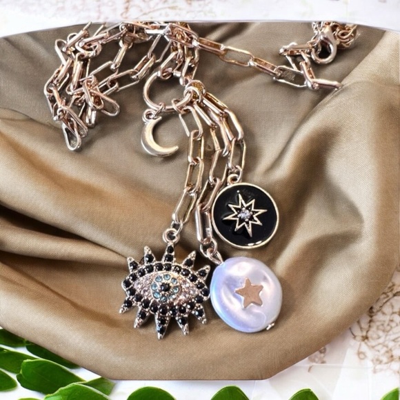 Evil eye stars and moon necklace. Protection necklace. - Picture 15 of 16